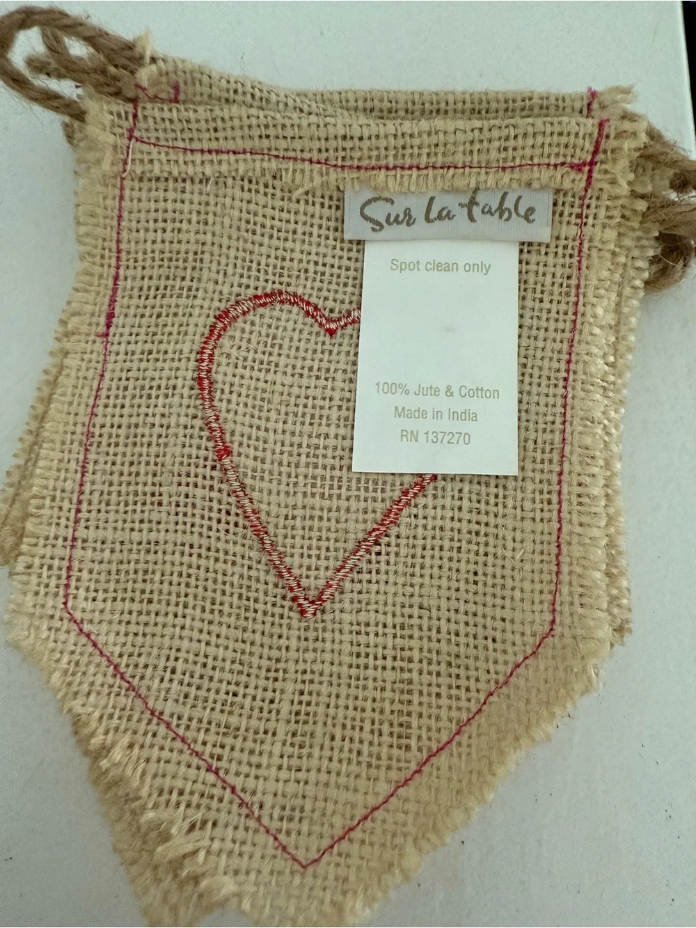 Valentine Burlap Banner with Hearts & XOXO from Sur La Table